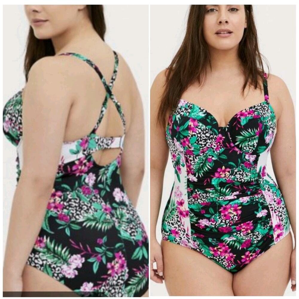 NEW TORRID Floral/Leopard Slim Fix Underwire One Piece Swim 3X D/DD Full Cover